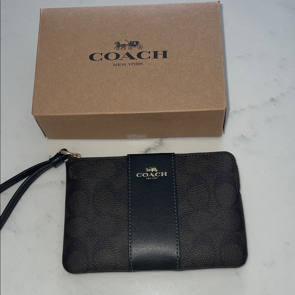 Coach Black and Brown Signature Wristlet